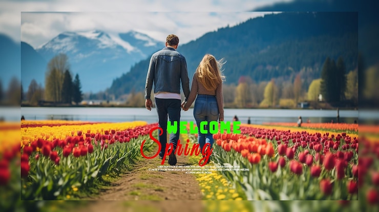 PSD realismo de primavera marco floral bienvenida a la primavera