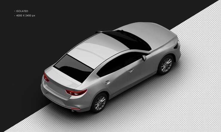 PSD realista aislado gris metálico moderno coche deportivo de la ciudad desde la parte superior derecha vista trasera