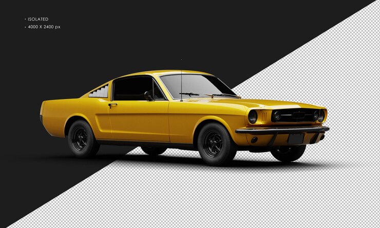 PSD realista aislado metálico naranja deporte clásico muscle car desde la vista delantera derecha