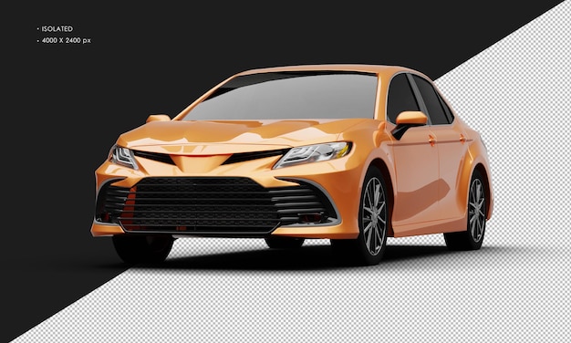 Realista aislado metálico naranja lujo elegante sedán de la ciudad coche desde el ángulo delantero izquierdo