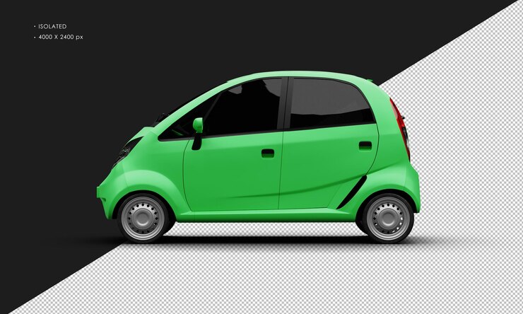 PSD realista aislado verde mate mini pequeño coche familiar de la ciudad desde la vista lateral izquierda