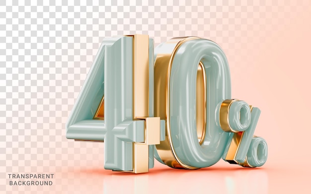 realista brillante 40 por ciento de descuento venta banner efecto dorado 3d render concepto para oferta de marketing