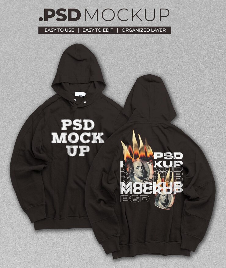 PSD realista casual hoodie mockup psd delantero y trasero
