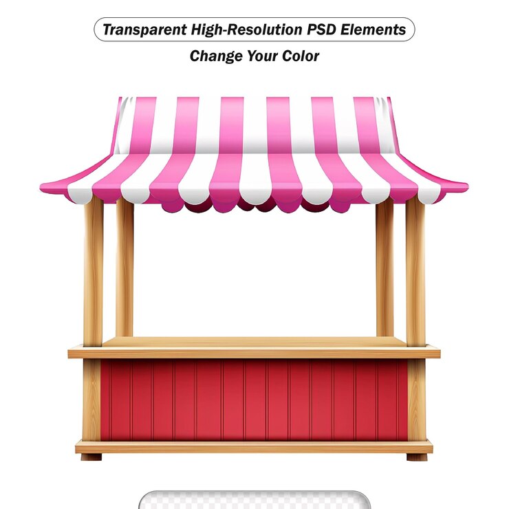 PSD realista detalhado 3d vazio striped market stall com listras vermelhas e brancas