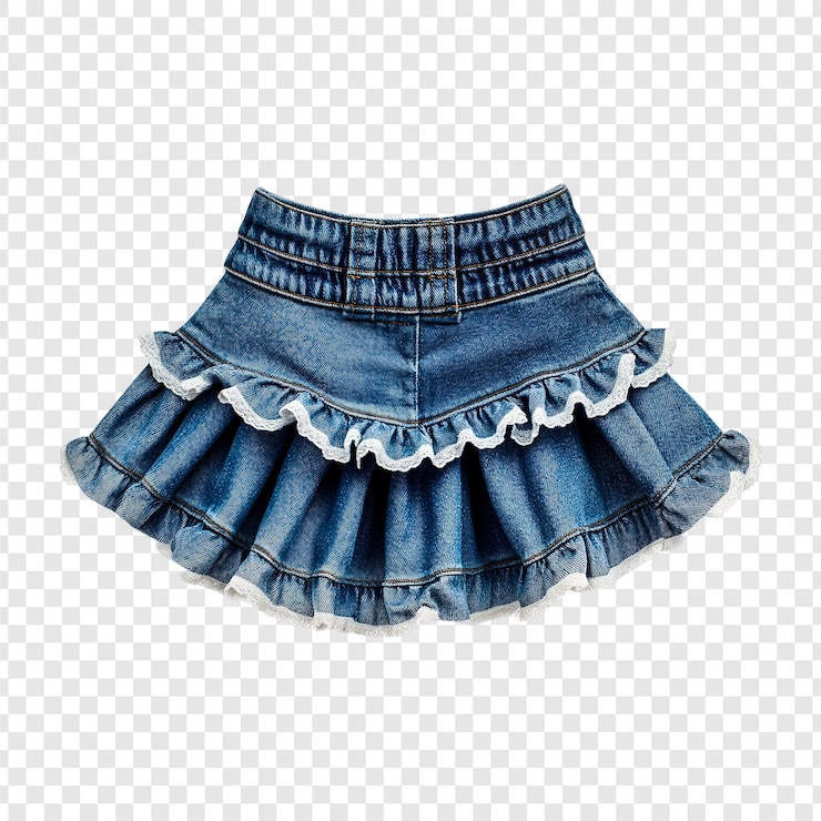 PSD una realista falda de denim con arrugas aislada sobre un fondo transparente