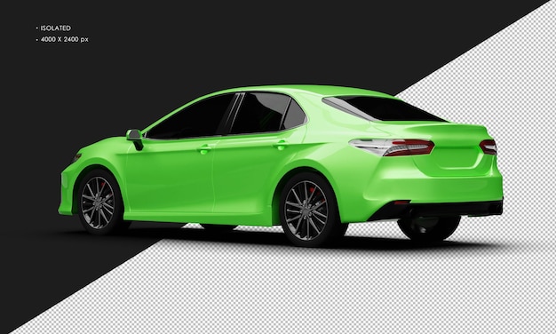 Realista isolado metálico verde luxuoso elegante carro sedan da cidade da vista traseira esquerda