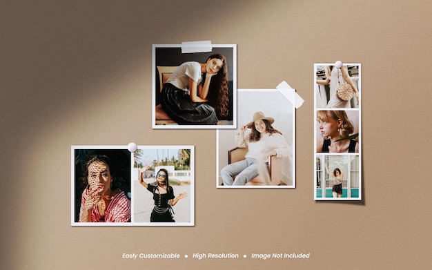 Realista minimalista moodboard polaroid rasgado papel fotográfico marcos maqueta fondo venta en redes sociales