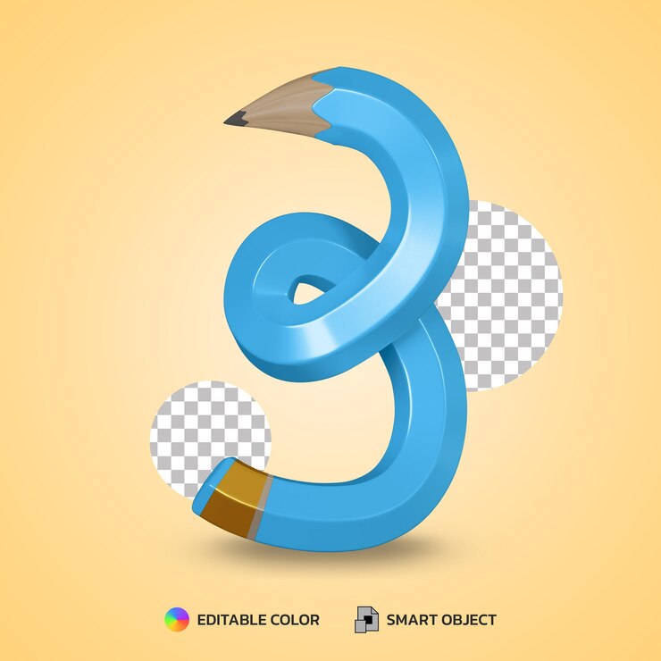 PSD realista número 3 color de lápiz flexible aislado representación 3d