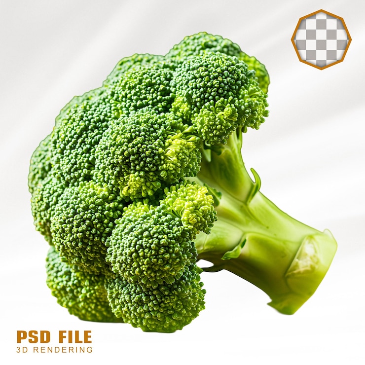 PSD realistic 3d render of fresh broccoli vegetable