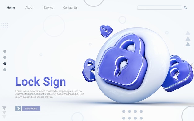 realistic 3d rendering lock sign 3d render icon on the white glossy background