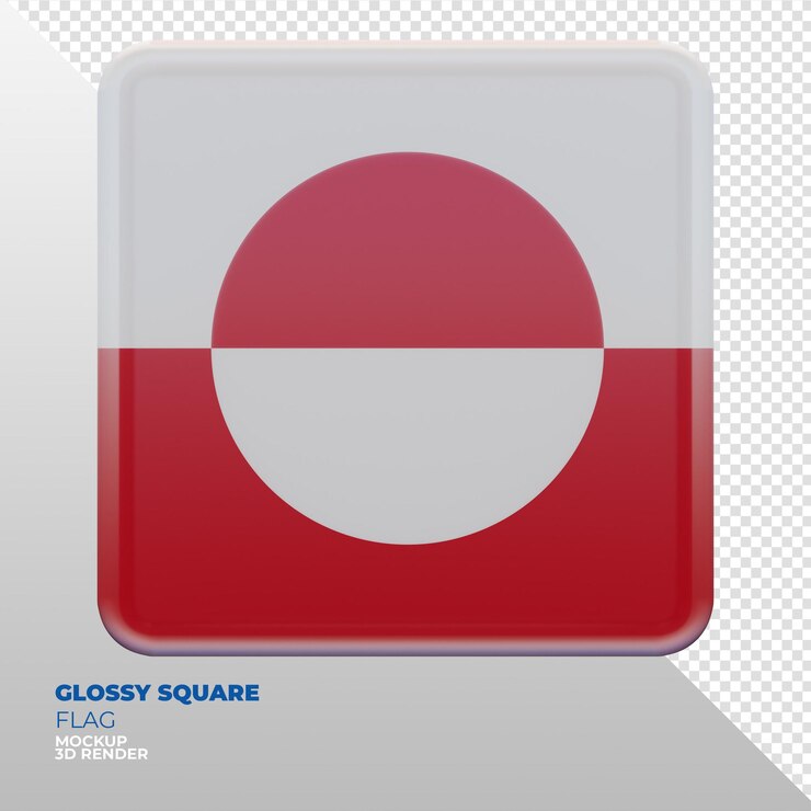 PSD realistic 3d textured glossy square flag of greenland