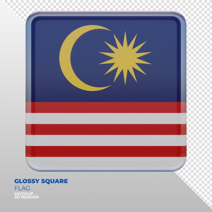 PSD realistic 3d textured glossy square flag of malaysia
