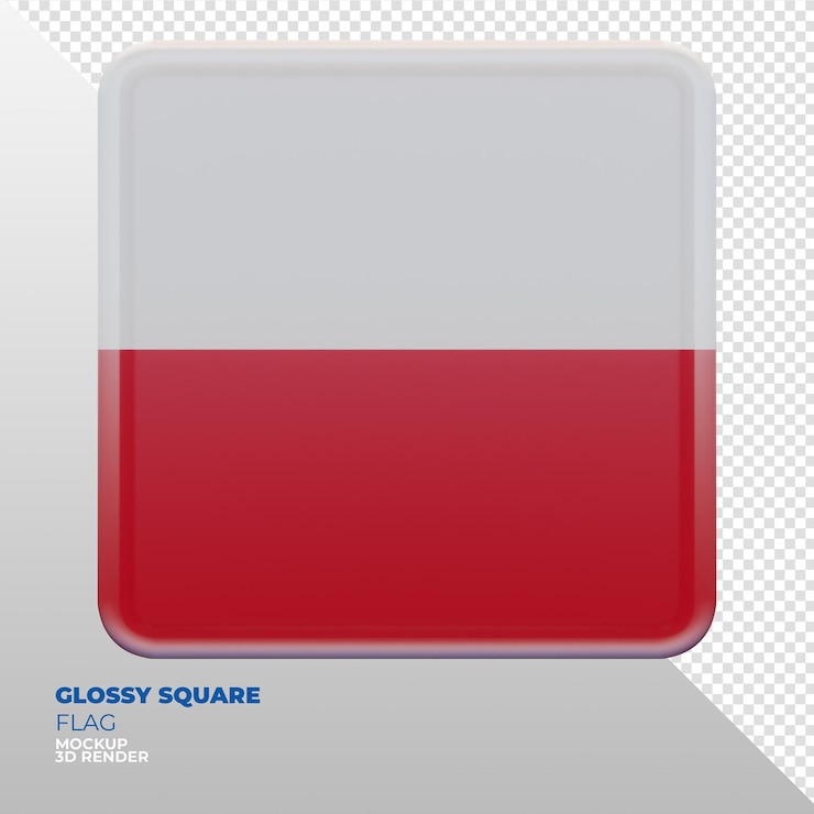 PSD realistic 3d textured glossy square flag of poland