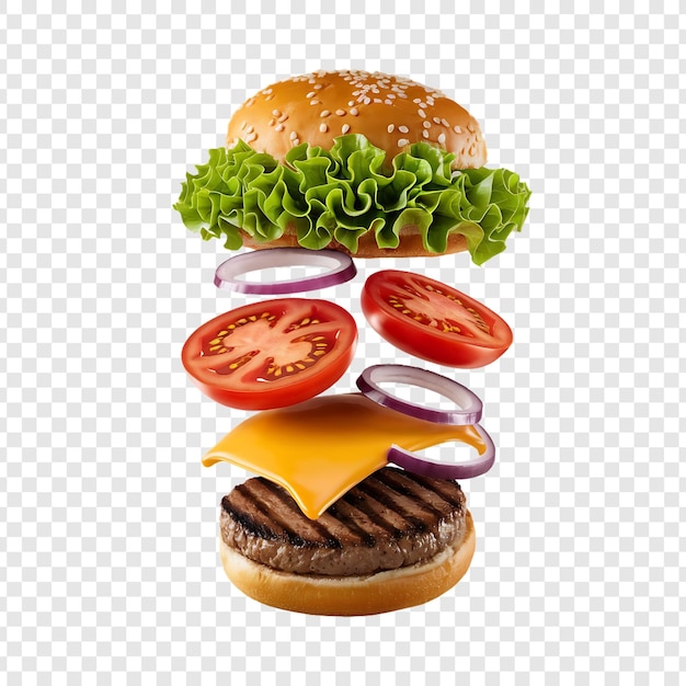 Realistic Burger with Lettuce and Cheese Transparent Background