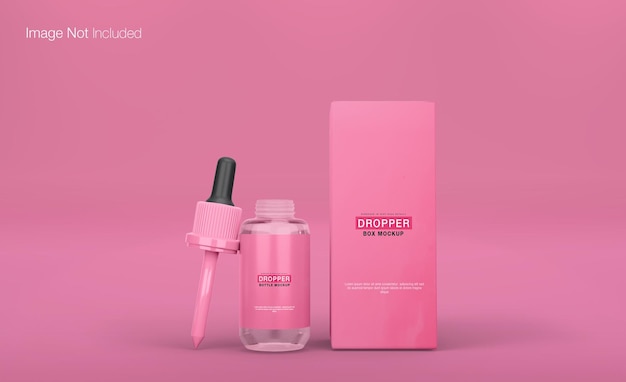 Realistic dropper bottle with box mockup design isolated render