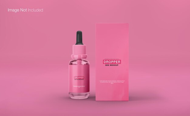 Realistic dropper bottle with box mockup design isolated render