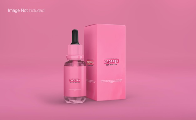 Realistic dropper bottle with box mockup design isolated render