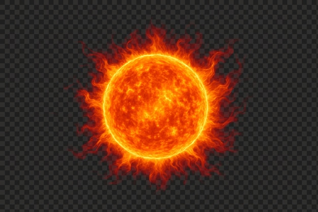 Realistic Fiery Sun with Burning Plasma Corona Isolated Transparent Background PNG