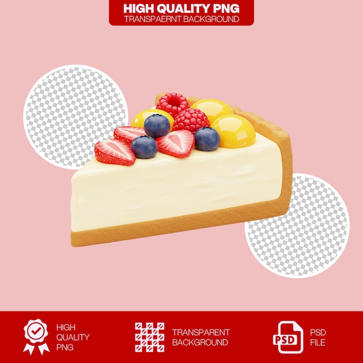 PSD realistic fruit cheesecake slice png isolated