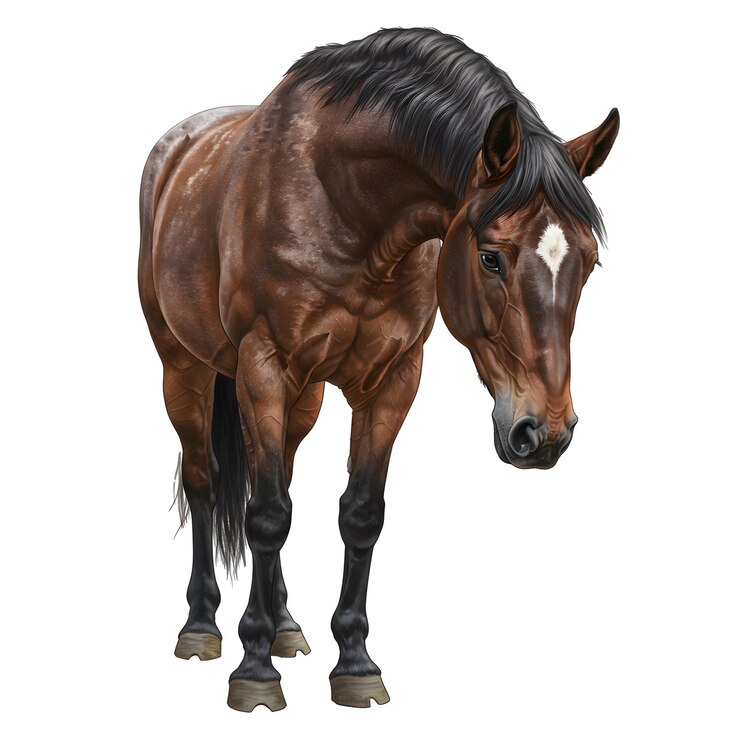 PSD realistic horse in white background and a thoroughbred horse standing against a white background