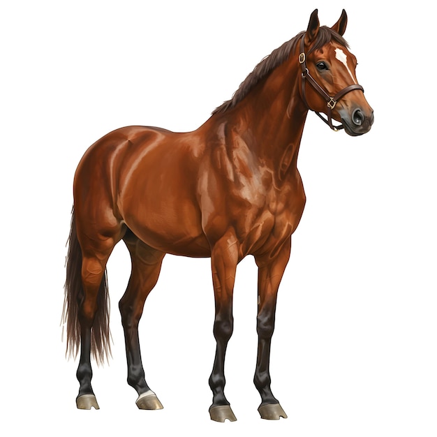 Realistic horse in white background and a thoroughbred horse standing against a white background