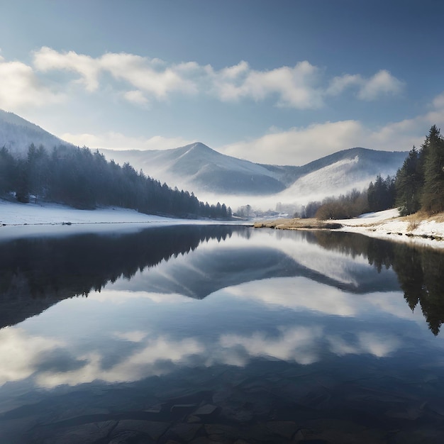 PSD realistic landscapes reflected in the lake