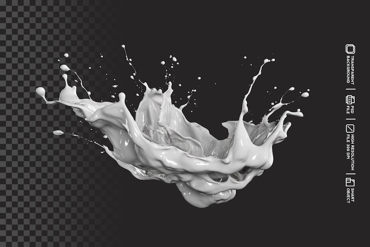 PSD realistic milk splashes or wave with drops and splatters liquid isolated in transparent background