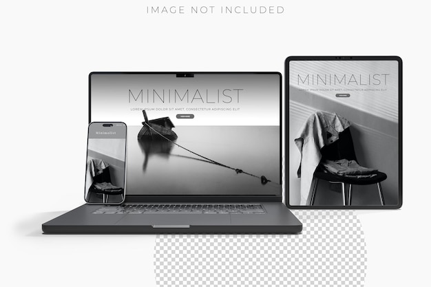 Realistic modern laptop tablet and smartphone digital device mockup front view with blank screen isolated on background Technology empty display template for ui ux app and website presentation