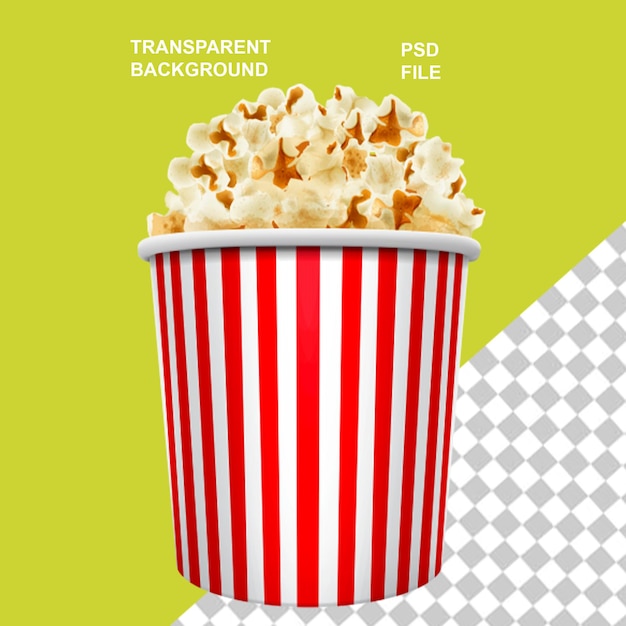 Realistic popcorns pieces and box or in the bowl on transparent background