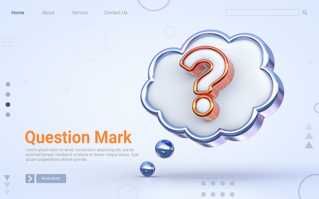 realistic question mark sign on the blue background 3d render concept for banner poster web template