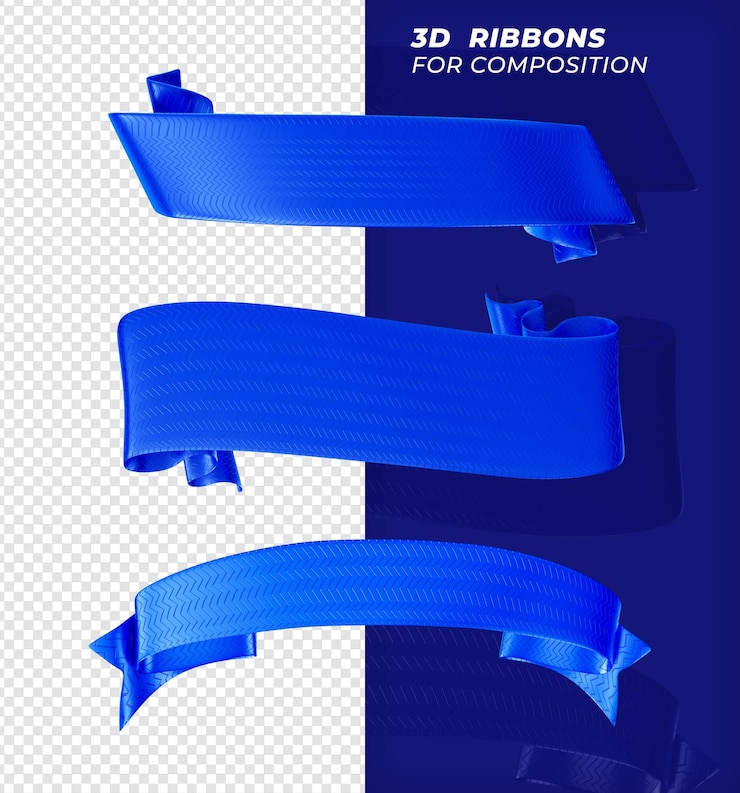 PSD realistic render 3d blue ribbons for composition