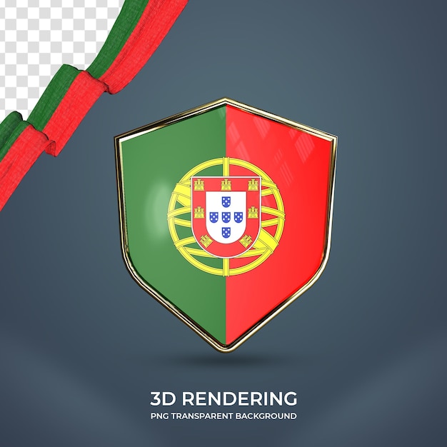 Realistic Ribbon with portugal flag 3d rendering transparent background