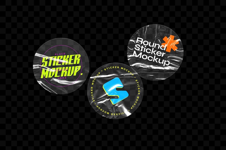 PSD realistic round sticker mockup set con effetto trasparente