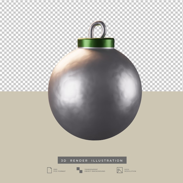 Realistic silver christmas ball 3D render Ilustração