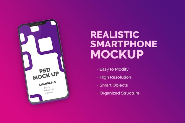 realistic smartphone screen mockup for app presentation. front left view