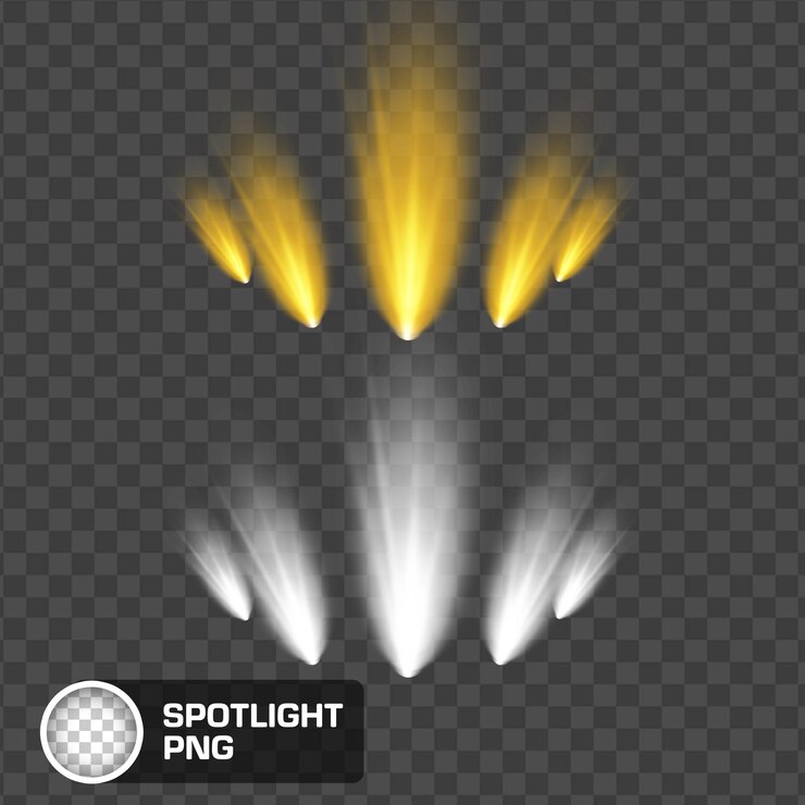 Realistic Spotlight Beam PNG Gold amp White Stage Lights Overlay para diseños de carteles y espectáculos de conciertos
