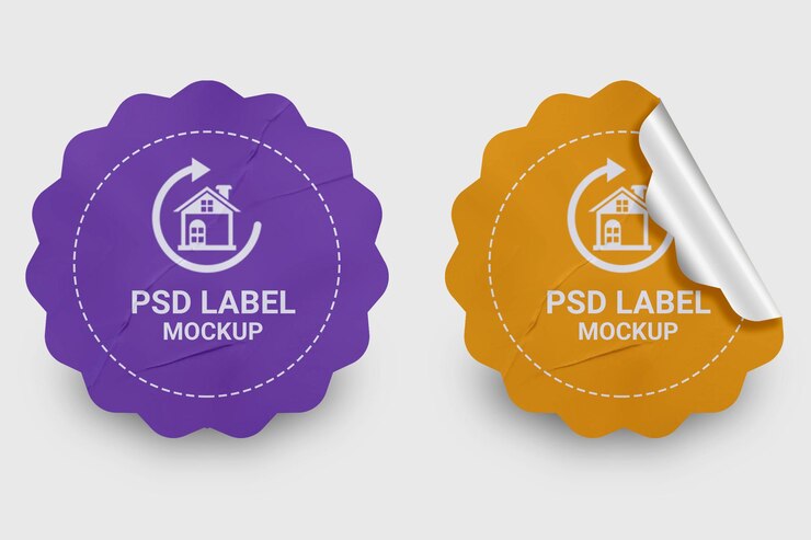 PSD realistic sticker mockup design psd template promozione etichetta tag mockup
