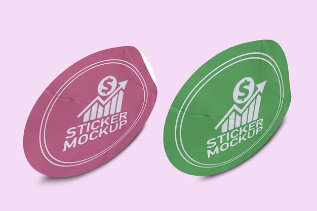 Realistic Sticker Mockup Design PSD Template Promozione etichetta tag Mockup