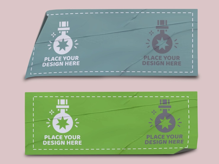 PSD realistic sticker mockup design psd template promozione etichetta tag mockup