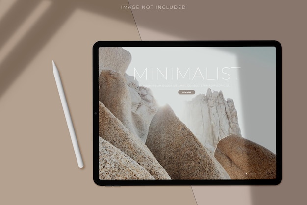 Realistic Tablet Mockup Scene Creator con matita e sovrapposizione di ombre Modello per la presentazione