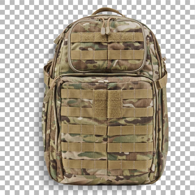 realistic view of military backpack isolated against plain background suitable for enhancing elements of your design project