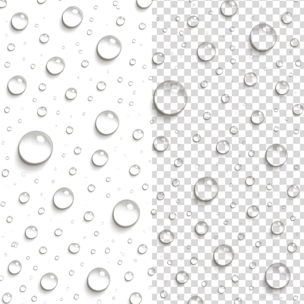 Realistic water drops on white transparent background for design overlay Seamless pattern PNG