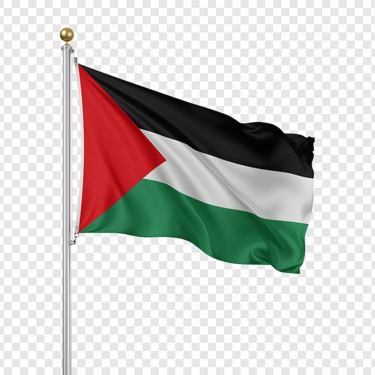 PSD realistic waving palestine flag on transparent background