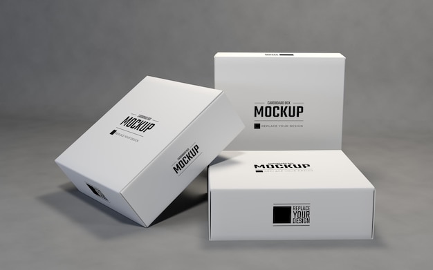 Realistic White Square Cardboard Boxes Packaging Mockup Display