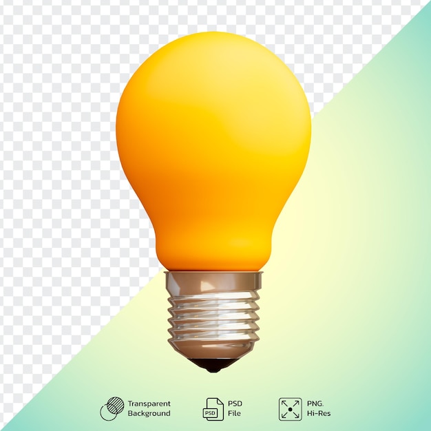 Realistic Yellow light bulb on transparent background Idea and innovation concept 3d illustration