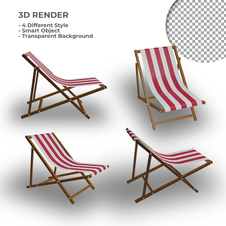 PSD realistica sedia da spiaggia 3d rendering sfondo isolato