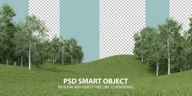 Realistico erba collina e foresta albero linea rendering 3d di oggetti isolati