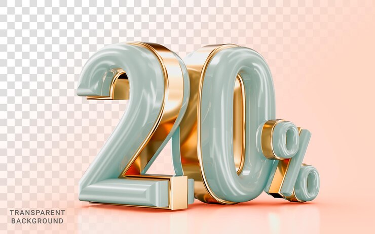 PSD realistico lucido sconto del 20 per cento vendita banner effetto dorato 3d concetto di rendering per l'offerta di marketing