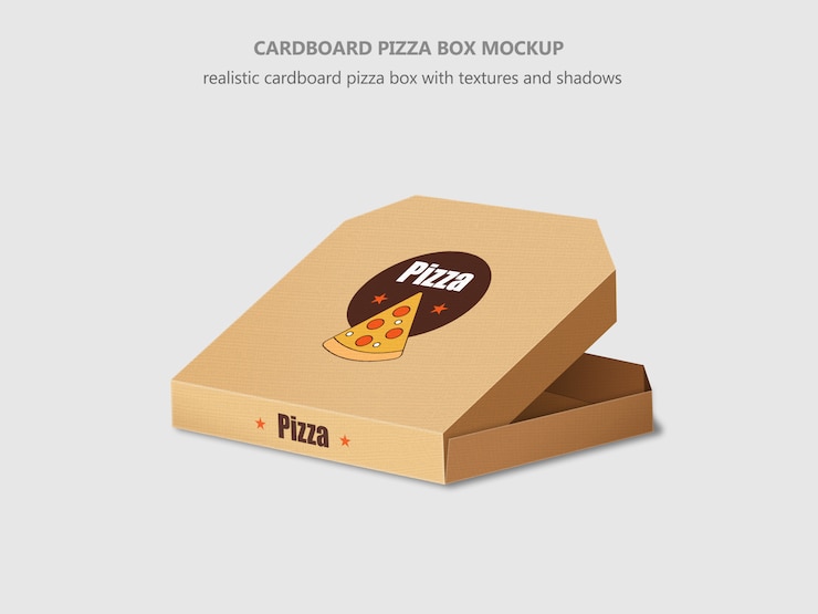 PSD realistico mockup di scatola per pizza in cartone isometrico