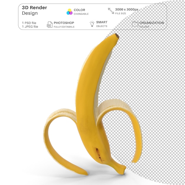 Realistico modello 3D di banana sbucciata File PSD ad alta definizione per la progettazione alimentare